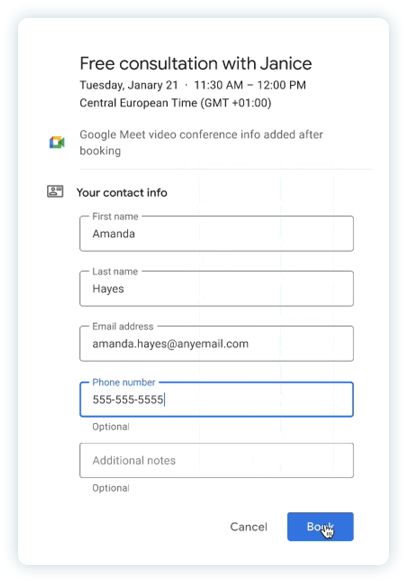 Appointment Scheduling with Google Calendar 101domain